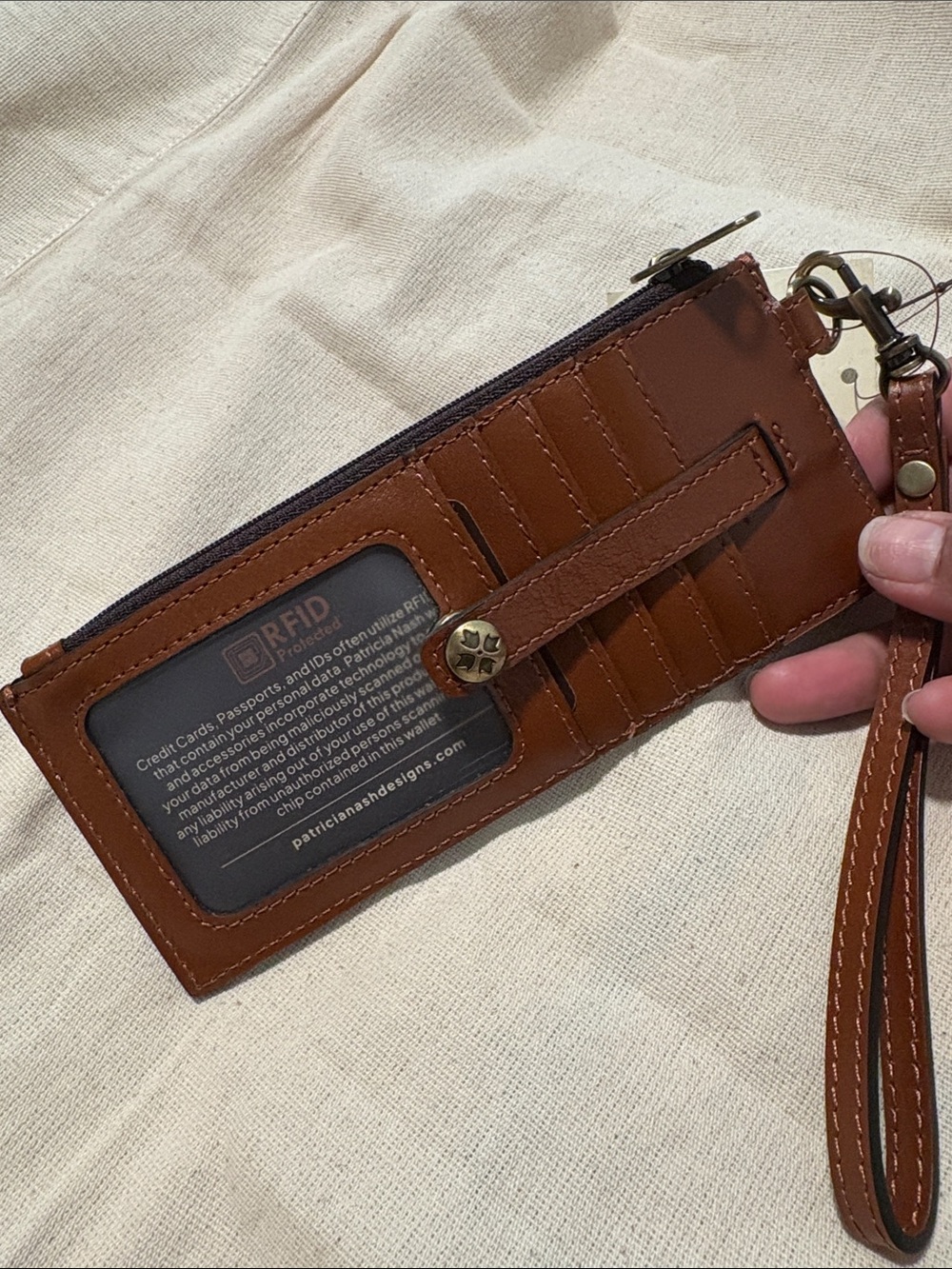 NWT Patricia Nash Brown Leather Heather Card Zip RFID Wristlet Wallet - Picture 4 of 6
